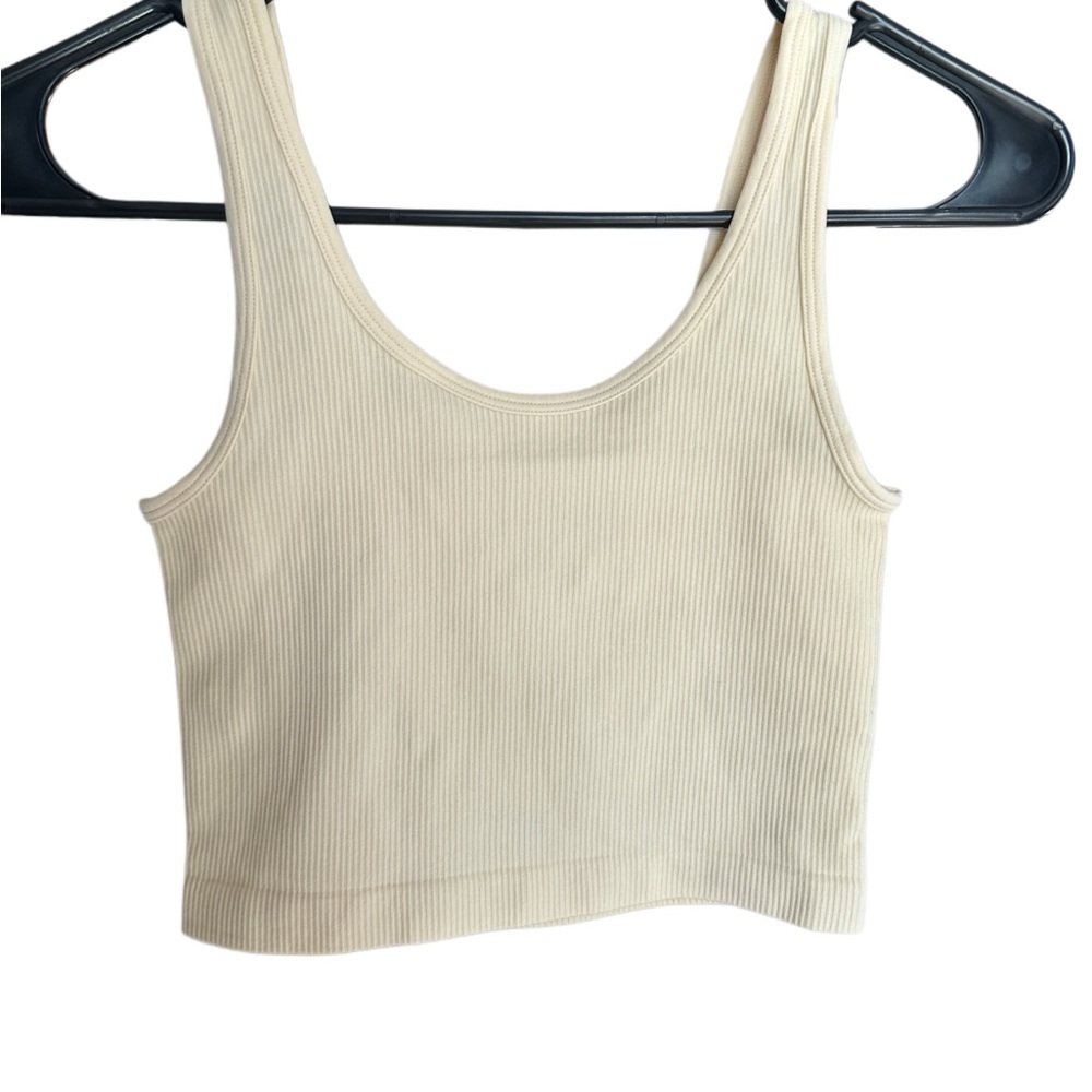 Cream Ribbed Crop Top
